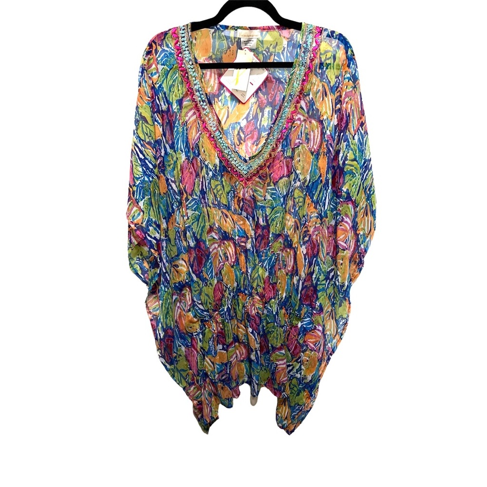 Collection Eighteen Multi-Color Embellished Beaded Tunic Cover Up Sz OS …